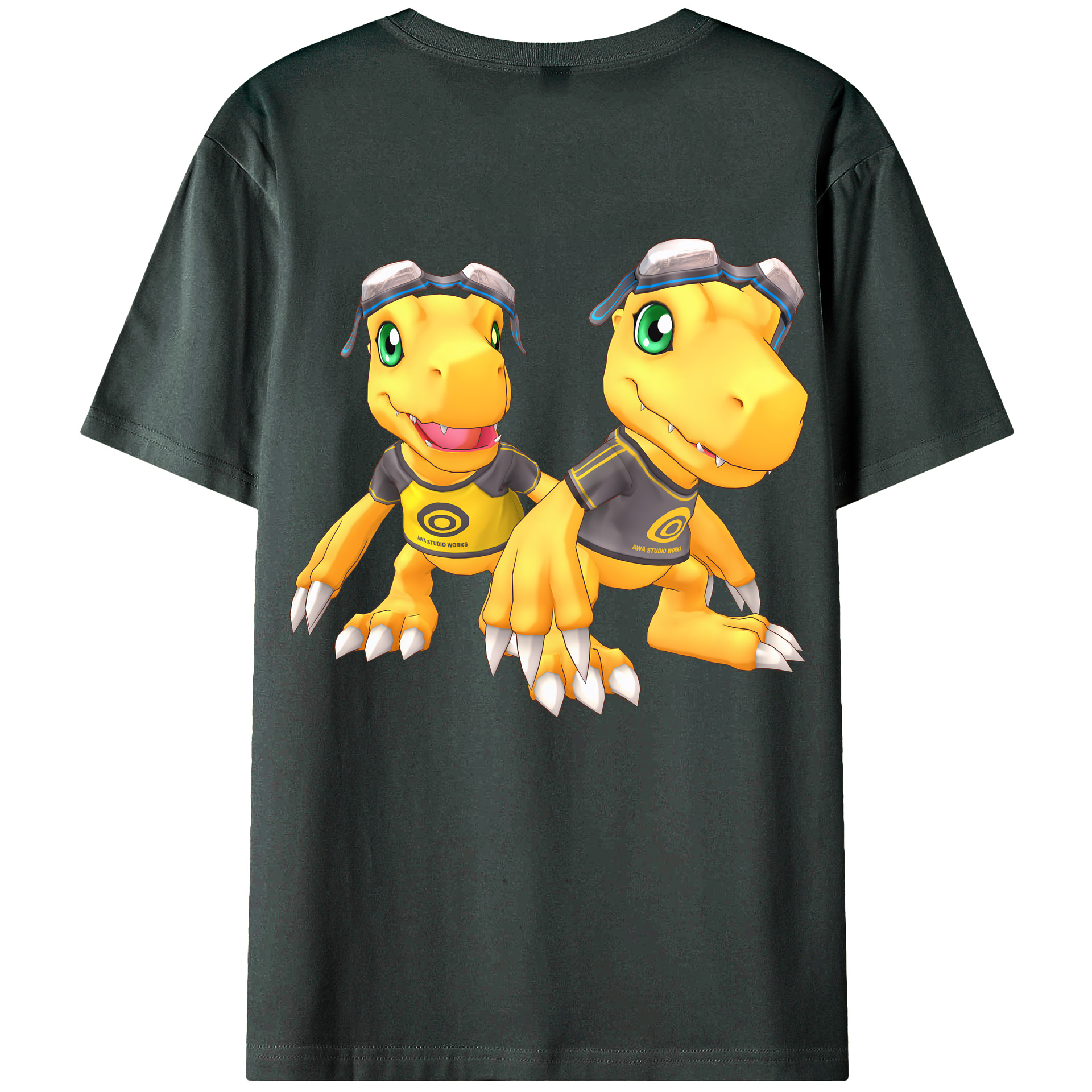 （画像用） Digimon デジタルモンスター/デジモン 綿100％ メンズ半袖Tシャツ（バックプリント） 通気性